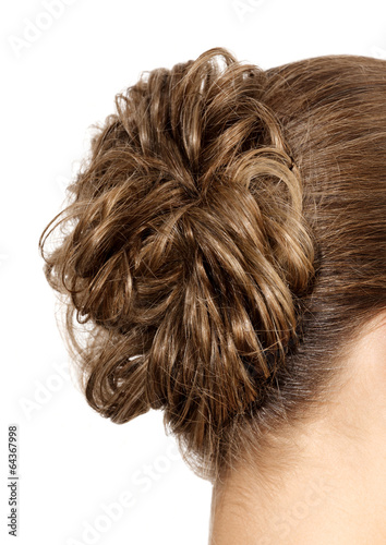 woman with braid hairdo, isolated on white background