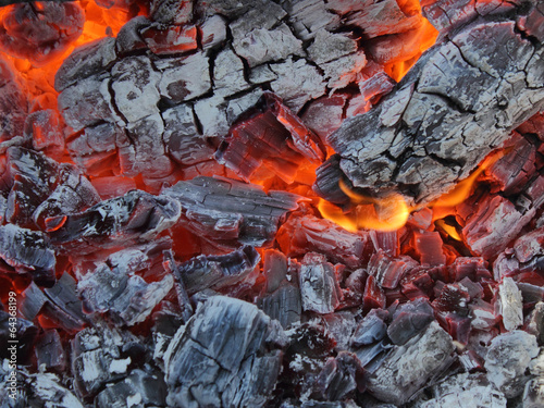 Hot live charcoal extreme closeup photo