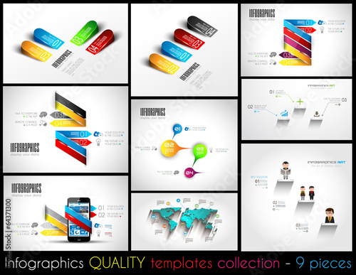 Collection of 9 quality Infographic Templates.