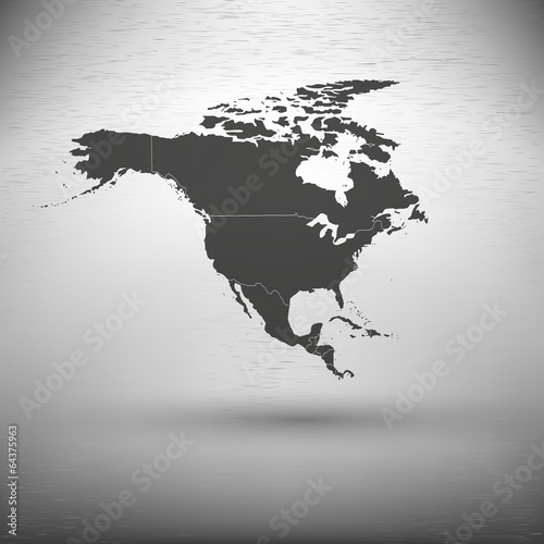 North america map with shadow on gray background