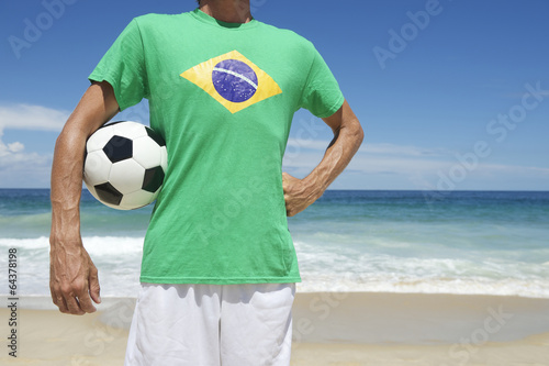 Brazilian Soccer Player Holding Football Brazil Beach photo