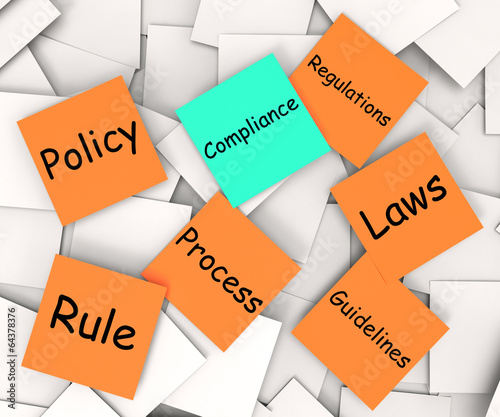 Compliance Post-It Note Shows Following Rules And Regulations
