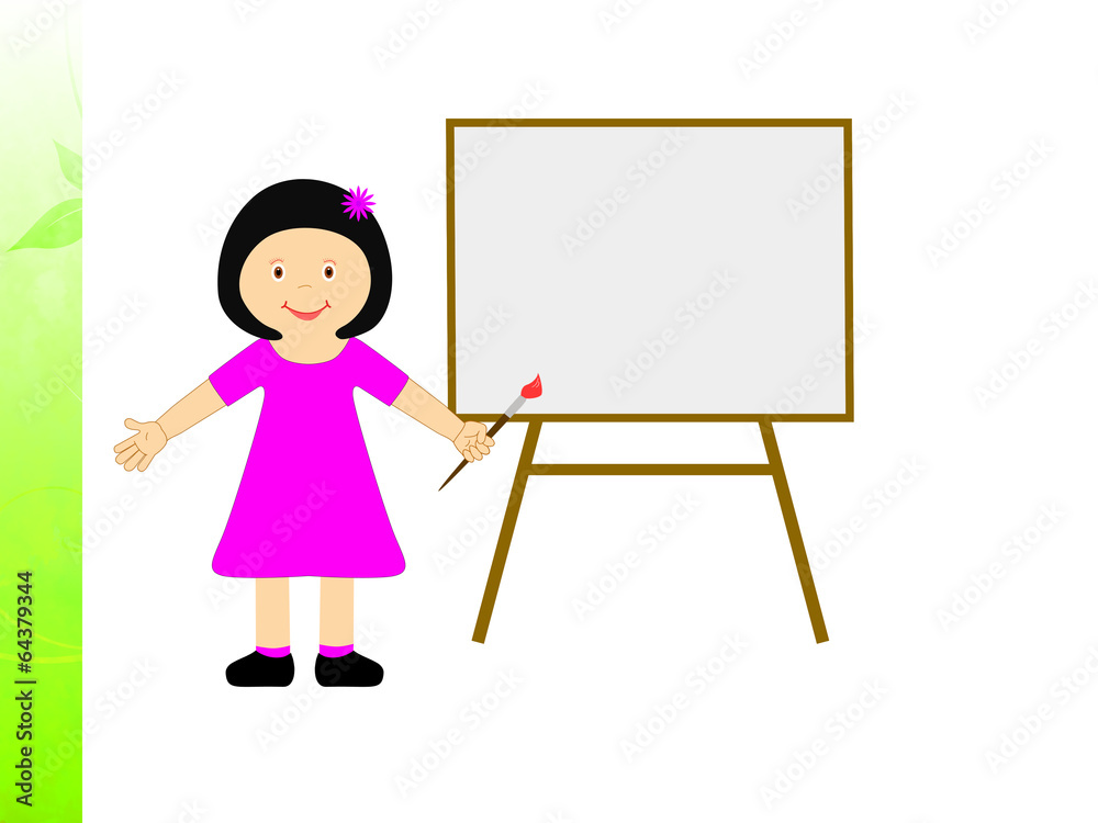 Girl With Brush Shows Child Creativity Or Painting Homework Girl With Brush Shows Child Creativity Or Painting Homework