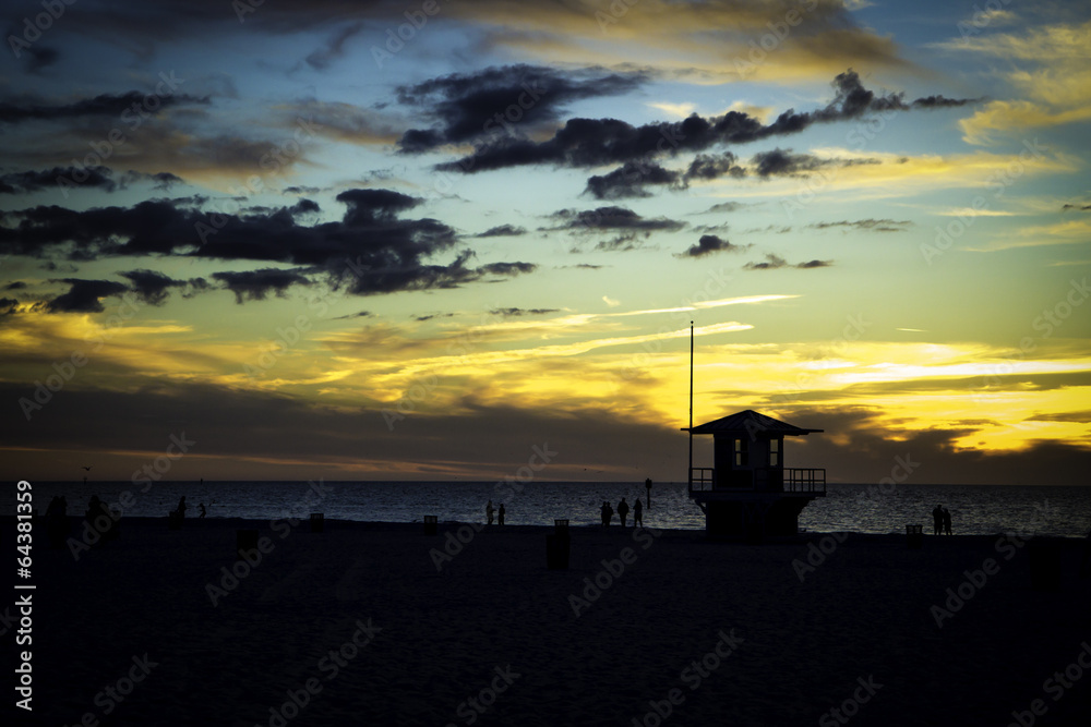 Sunset with People and Lifeguard Stand - Clearwater Beach