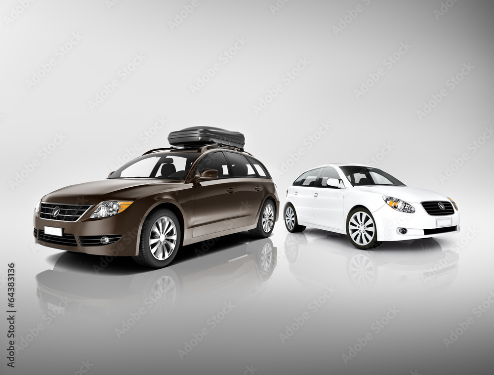Three Dimensional Image of Brown and White Cars