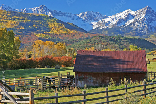 Ranch at the foot of the San Juan Mountains in Colorado photo