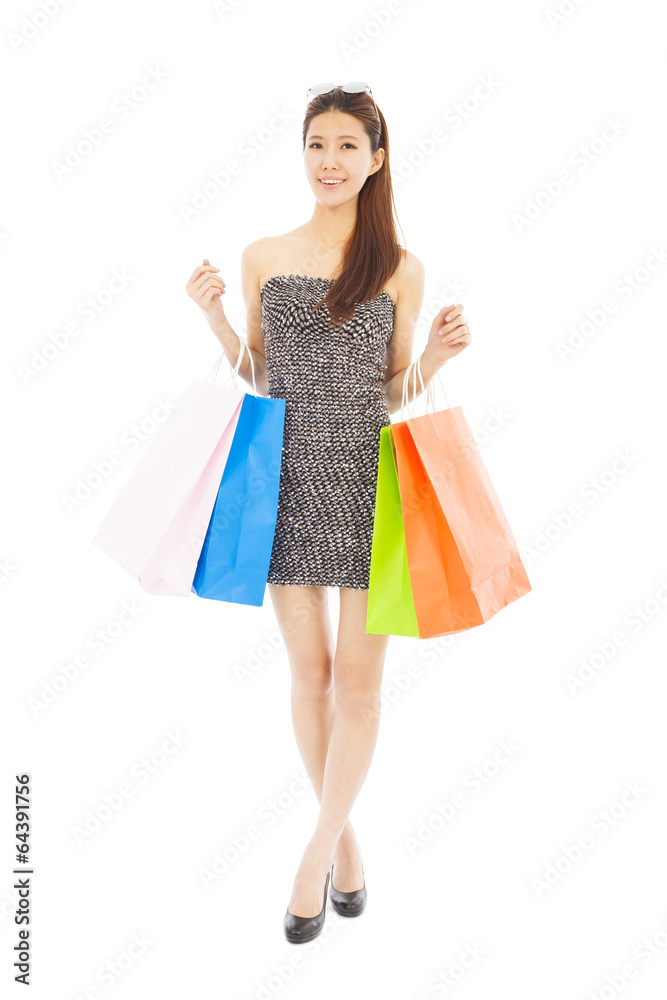 happy young  asian woman with shopping bags