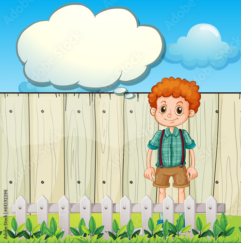 A boy at the backyard with an empty callout