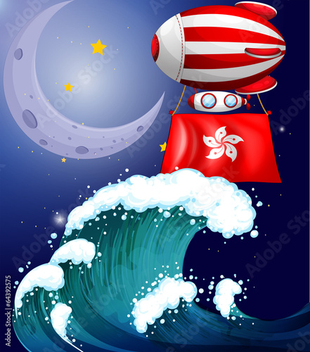 A floating balloon with the flag of Hongkong
