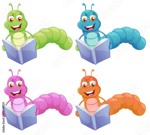 Four worms reading