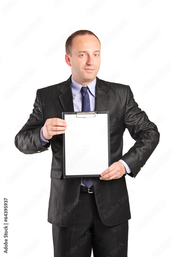 Businessperson holding a clipboard Businessperson holding a clipboard