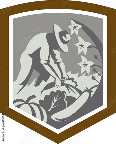 Organic Farmer Cultivating Vegetables Shield