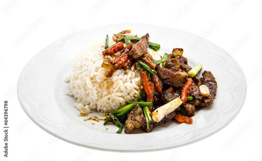 rice and stir fried basil with crispy pork rice and stir fried basil with crispy pork