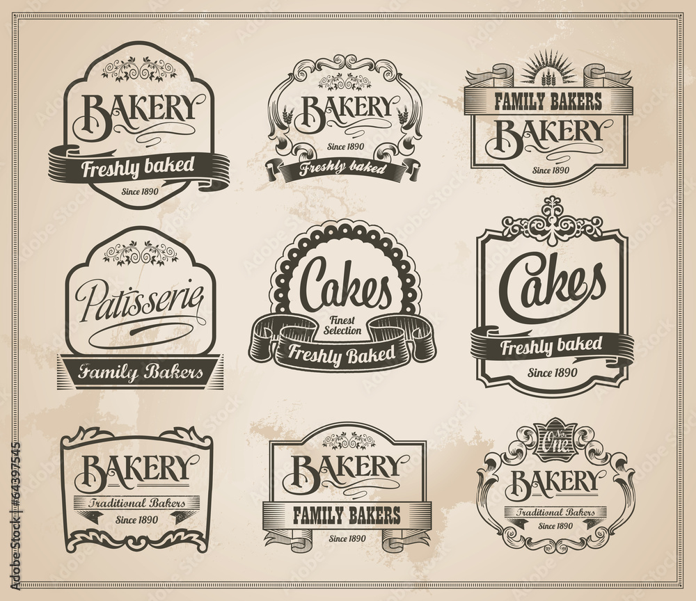 Vintage Retro Bakery Labels and Sign Set - Vector Design