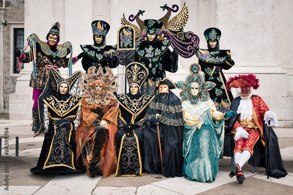 Carnival of Venice, beautiful group of masks at St. George islan