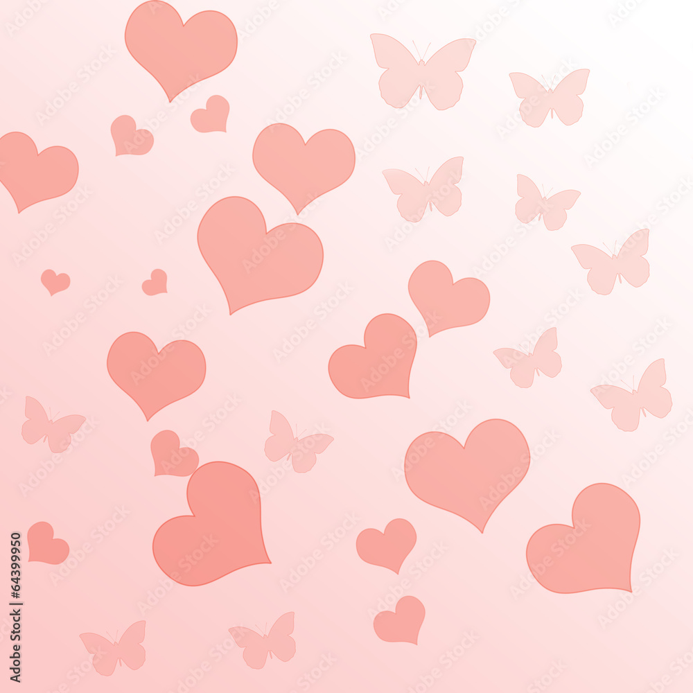 Pink gradient background with hearts for design