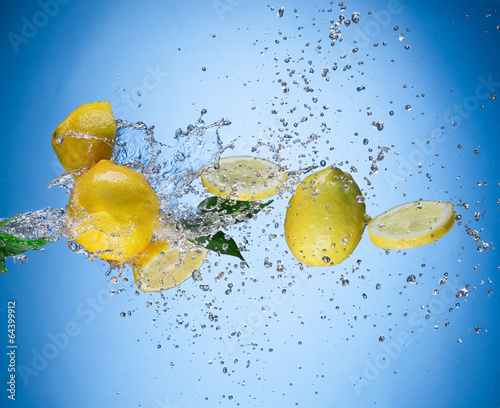 Lemons with water splash