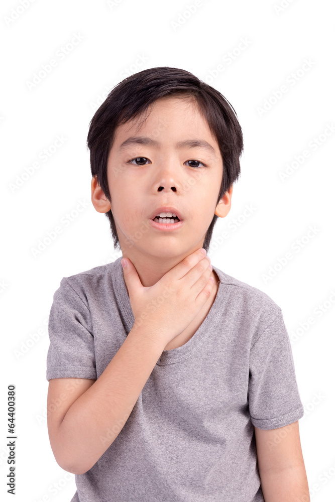 Child have sore throat sick. Isolated on White Background Child have sore throat sick. Isolated on White Background