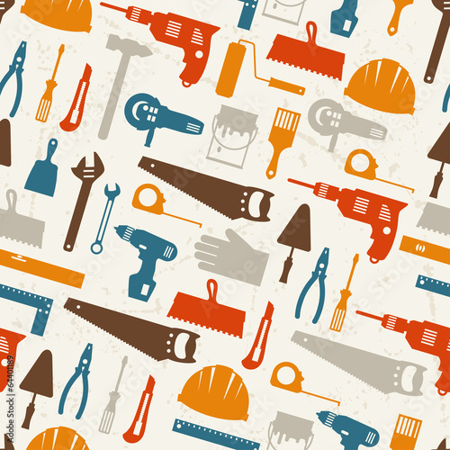 Seamless pattern with repair working tools icons.