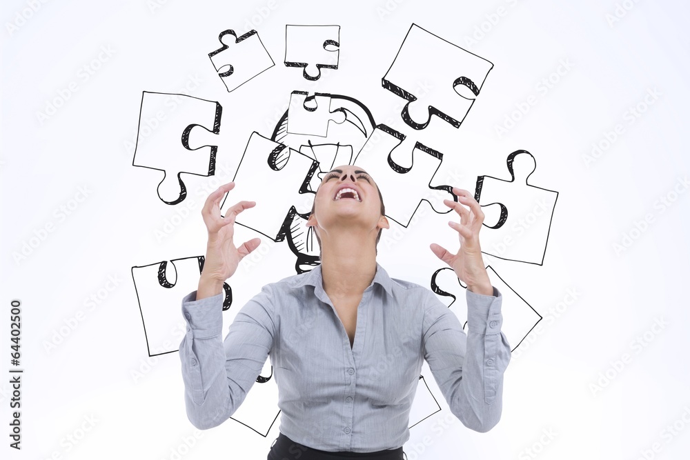 Composite image of furious businesswoman gesturing Composite image of furious businesswoman gesturing