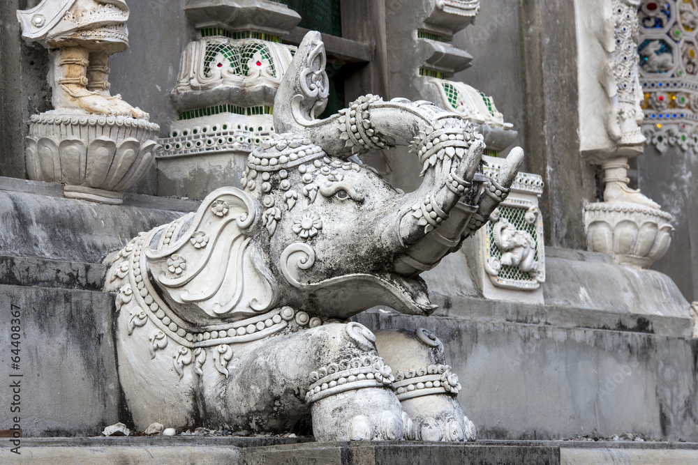 elephant statue around pagoda at temple