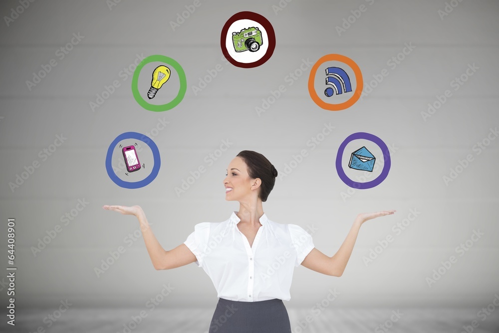 Composite image of happy elegant businesswoman posing Composite image of happy elegant businesswoman posing