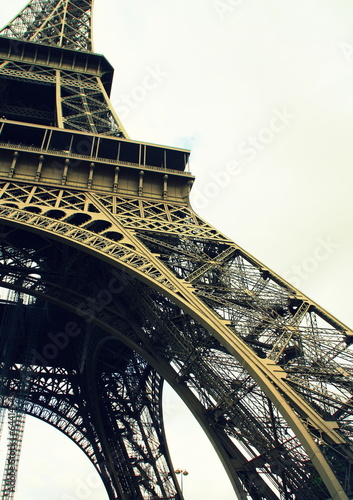 vue sur la tour Eiffel au printemps et végétation style rétro