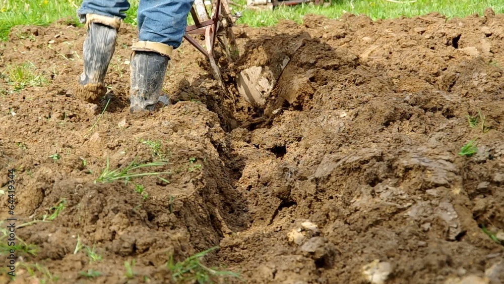 Plowing the soil with electric winch and hand plow. Plowing the soil with electric winch and hand plow.