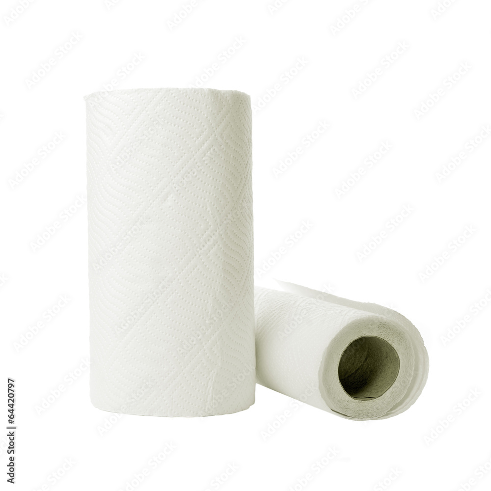 Fototapeta premium Paper towel rolls on white background