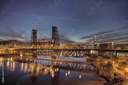 Steel Bridge Over Willamette River at Blue Hour