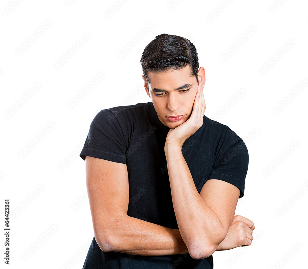 Depressed, gloomy man isolated on white background Depressed, gloomy man isolated on white background