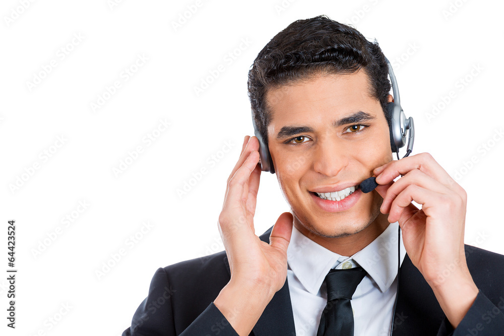 Portrait of customer service representative on white background Portrait of customer service representative on white background