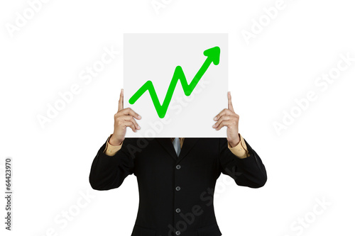 Businessman hold board with green graph up