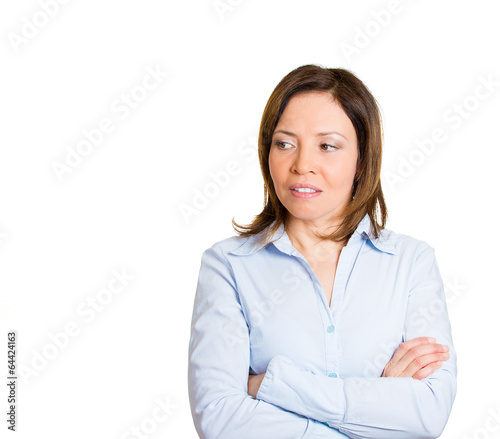 Portrait envy, pissed off woman isolated on white background 