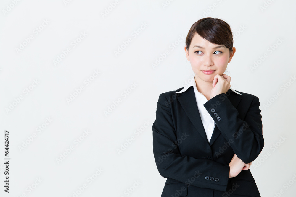 asian businesswoman thinking on white background asian businesswoman thinking on white background