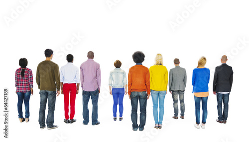 Group of Multiethnic Colorful People Facing Backwards