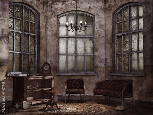 Stary zakurzony salon w opuszczonym domu