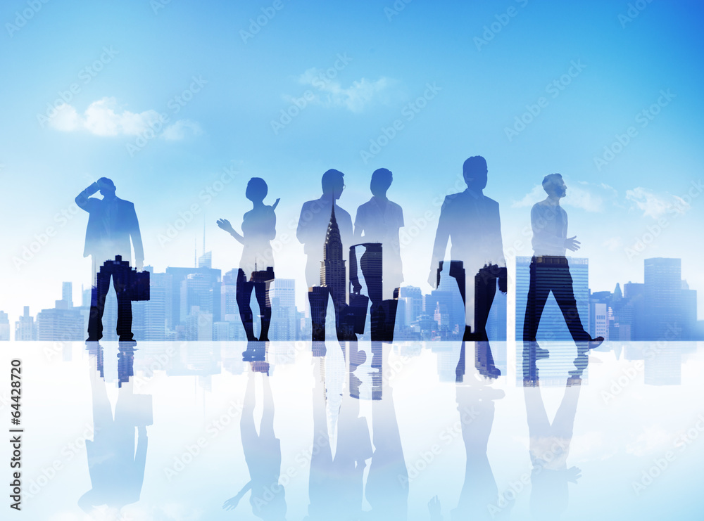 Silhouettes of Business People Walking Outdoors