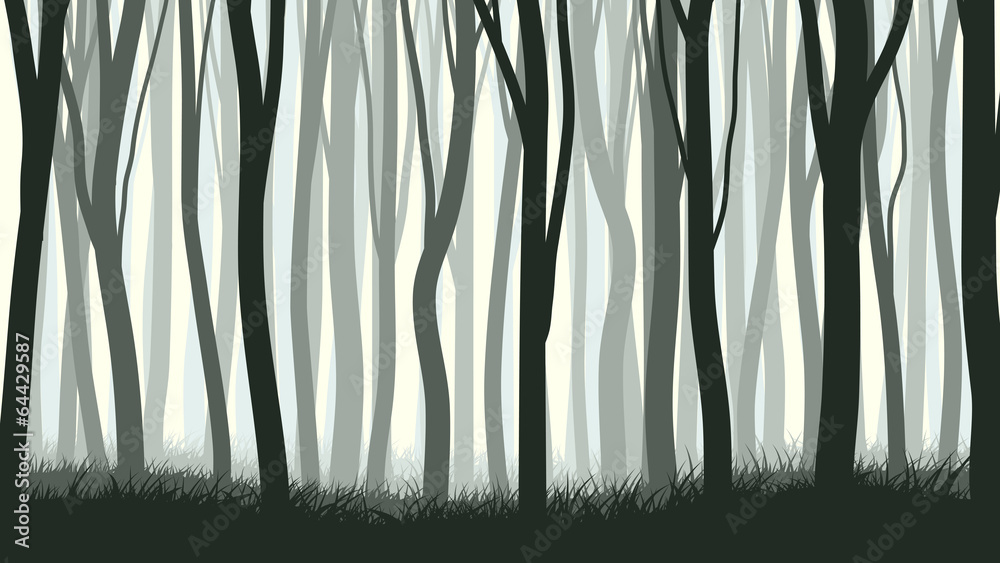Fototapeta premium Horizontal illustration with many trunks tree.