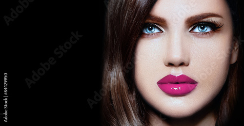 beautiful woman model with pink natural lips