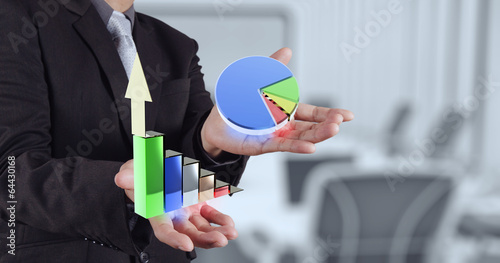 businessman hand showing 3d graphic model business strategy as