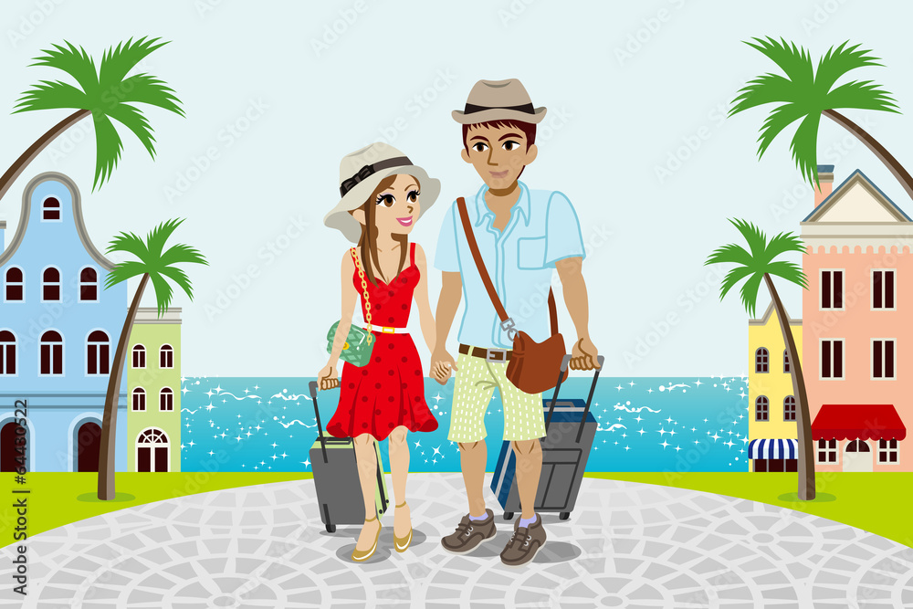 Traveling Couple in Seaside town