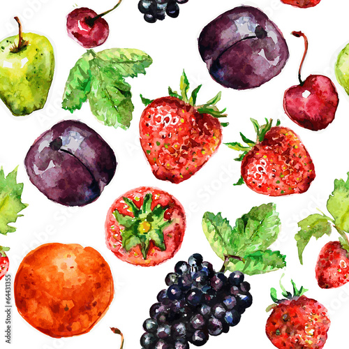 seamless texture of watercolor fruit