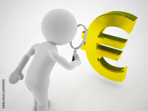 3d character euro sign magnified