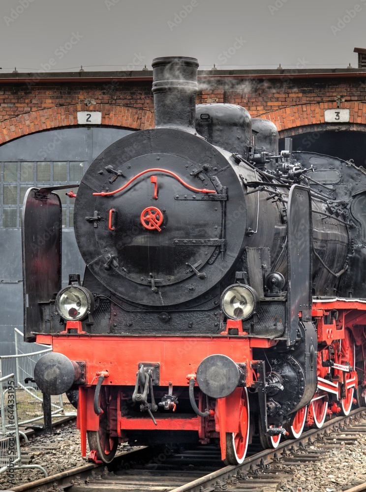 Naklejka premium vintage black steam powered railway train