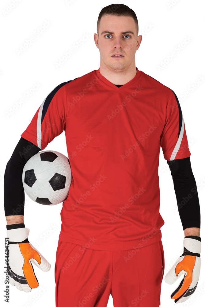 Goalkeeper in red looking at camera Goalkeeper in red looking at camera