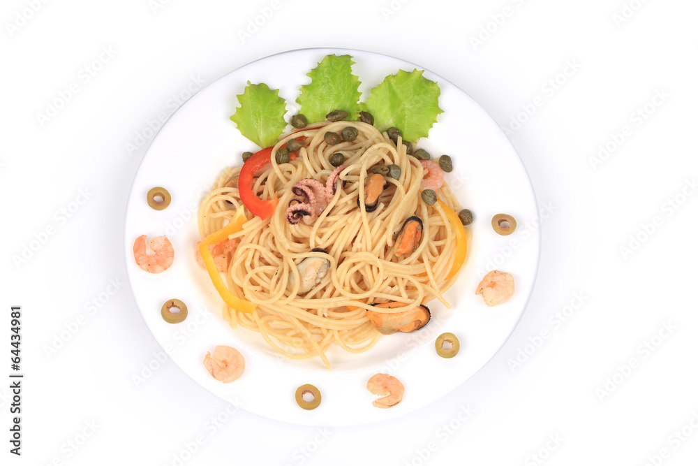 Sea salad with spaghetti.