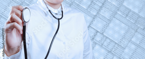Εκτύπωση καμβά Doctor with a stethoscope in the hands