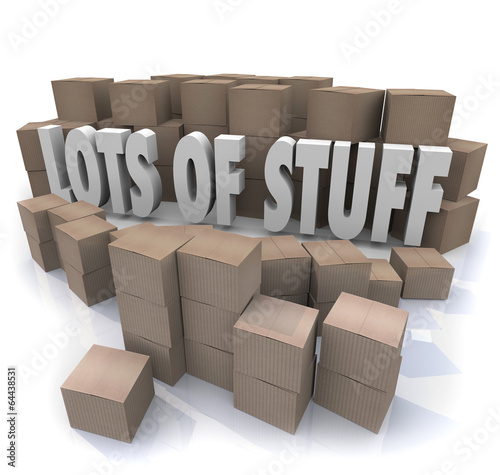 фотографія Lots of Stuff Cardboard Boxes Messy Disorganized Storage Stockpi