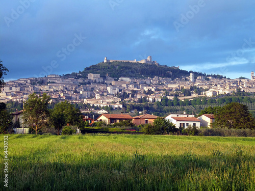 Panorama of Assisi village and Umbria countryside, Italy photo